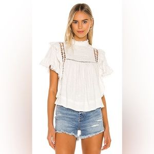 Free People White Ruffle Mock Neck Top